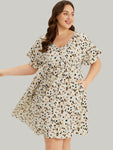 Allover Print Pocket V Neck Ruffle Sleeve Dress