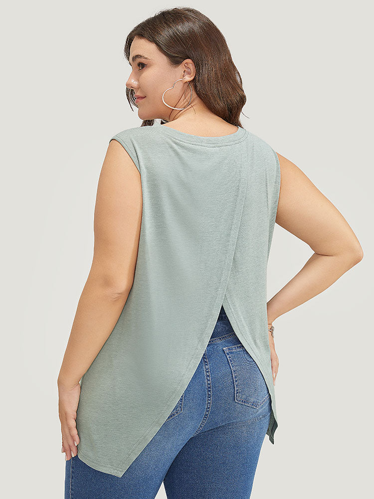 

Plus Size Women Dailywear Plain Wrap Sleeveless Sleeveless Round Neck Elegant Tank Tops Camis BloomChic, Slate gray