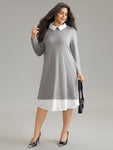 Solid Lapel Collar Heather 2 in 1 Dress