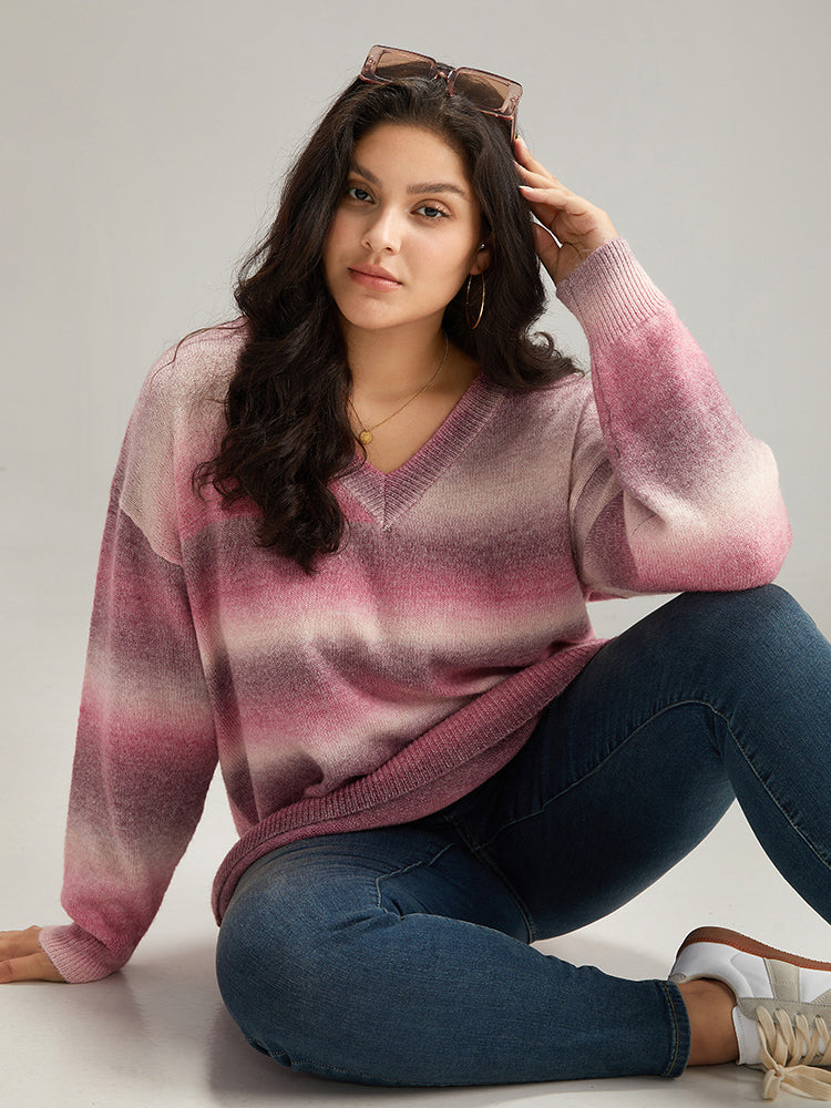

Plus Size Pullovers | Ombre Heather V Neck Elastic Cuffs Pullover | BloomChic, Multicolor