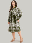 General Print Pocketed Belted Dress