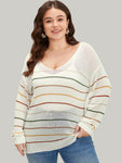 Rainbow Striped Mesh Lightweight Pullover