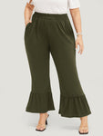 Solid Pocket Elastic Waist Flare Leg Pants