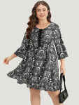 Bell Sleeves Pocketed Lace-Up Dress