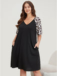 Leopard Print Patchwork Raglan Sleeve Sleep Dress