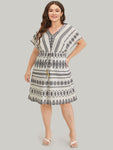 V-neck Dolman Sleeves Drawstring General Print Dress