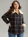 Plaid Fuzzy Trim Pocket Zipper Fly Jacket