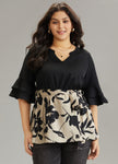 Silhouette Floral Print Belted Tiered Ruffles Blouse