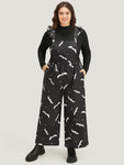 Frill Trim General Print Gathered Pocketed Jumpsuit