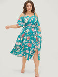 Floral Print Flutter Sleeves Pocketed Wrap Belted Dress by Bloomchic Limited