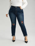 Plaid Patched Pocket Full Length Jeans