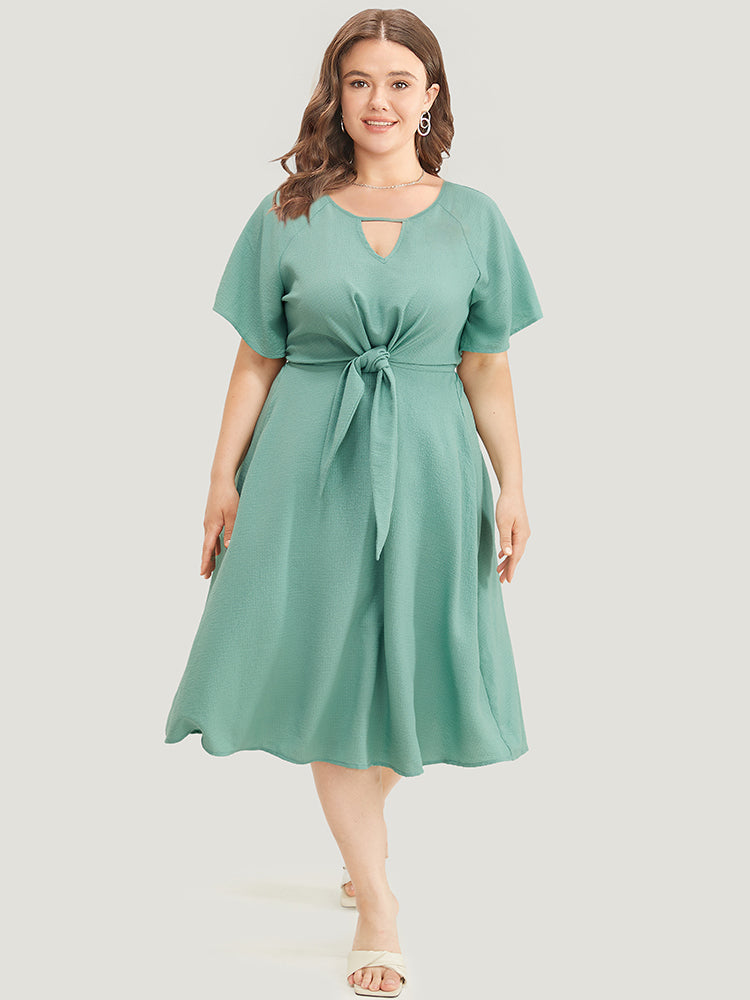 

Plus Size Women Workwear Plain Knotted Raglan Sleeve Short Sleeve V Neck Pocket Workleisure Dresses BloomChic, Mint