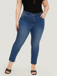 Very Stretchy High Rise Medium Wash Contrast Patchwork Jeans