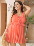 Knotted Ruffle Trim V Neck Mesh Hem Swim Dress