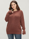 Solid Pointelle Knit Round Neck Bell Sleeve Knit Top