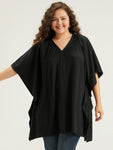 V Neck Solid Dolman Sleeve T shirt