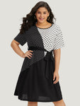 Pocketed Belted Polka Dots Print Dress