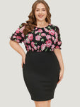 Puff Sleeves Sleeves Floral Print Mesh Bodycon Dress