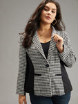 Houndstooth Patchwork Button Up Pocket Blazer