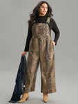 Leopard Adjustable Straps Patched Pocket Jumpsuit