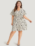 Leopard Print Belted Wrap Pocket Ruffle Sleeve Dress