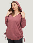 Plain Heather Pocket Drawstring Hooded Sweatshirt