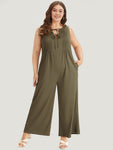 Plain Knot Neck Pocket Plicated Detail Tank Jumpsuit