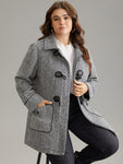 Duffle Button Zipper Pocket Tweed Coat