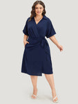 Wrap Pocketed Gathered Collared Dress