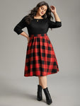 Pocketed Plaid Print Boat Neck Dress by Bloomchic Limited