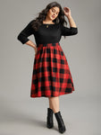 Bateau Neck Pocketed Plaid Print Dress