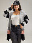 Contrast Colorblock Open Front Cardigan