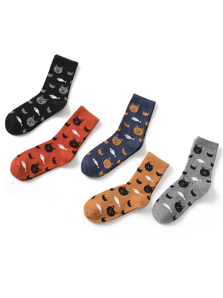 

Plus Size Socks Tights | 5 Pairs Cat & Fish Pattern Basic Socks Tights | BloomChic, Multicolor