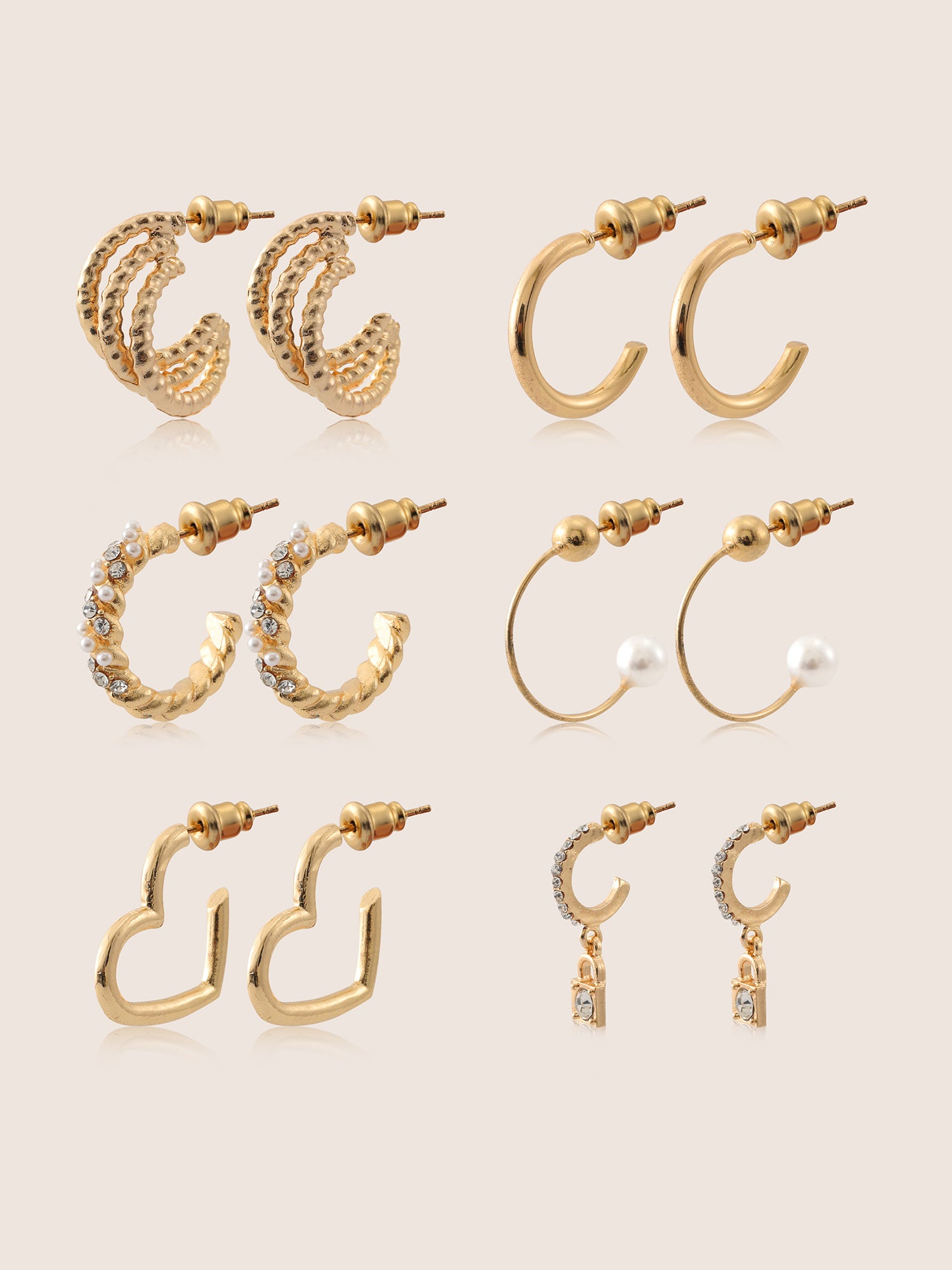

Plus Size Earrings | 6 Pairs Minimalist Pearl Cubic Zirconia Earrings | BloomChic, Gold