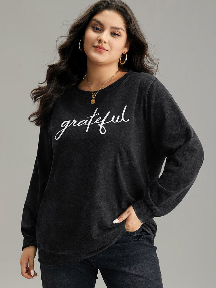 

Plus Size Women Dailywear Graphic-Positive Slogans Printed Regular Regular Sleeve Long Sleeve Round Neck Casual Sweatshirts BloomChic, Black