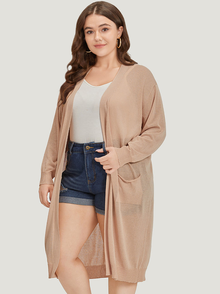 

Solid Patched Pocket Open Front Breathable Maxi Cardigan BloomChic, Apricot