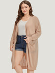 Solid Patched Pocket Open Front Breathable Maxi Cardigan