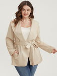 Solid Pocket Open Front Belted Lapel Collar Coat
