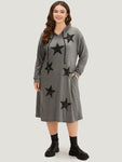 Star Sequin Drawstring Pocket Hooded Dress