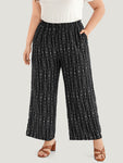 Striped Ditsy Floral Elastic Waist Pants