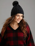 Solid Fluffy Ball Warm Knitted Hat