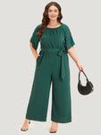 Solid Belted Pocket Cut Out Zipper Jumpsuit