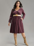 Plain Velvet Gathered Elastic Waist Dress