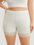 Plain Lace Trim Elastic Waist Shorts