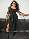 Lace-Up Mesh Lace Dress