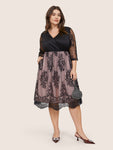 Crochet Lace Mesh Overlap Collar Dress