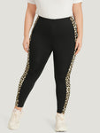 Leopard Patchwork High Rise Elastic Waist Leggings