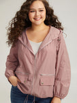 Plain Hooded Pocket Zipper Fly Drawstring Jacket