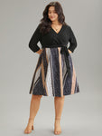 Colorblocking Belted Pocketed Striped Print Dress
