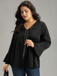 Contrast Chain Bell Sleeve Eyelet Blouse